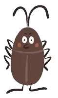 a cartoon drawing of a cockroach with an angry expression