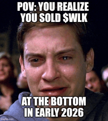 a man is crying with a caption that says pov : you realize you sold swlk