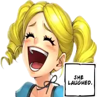 a cartoon of a girl laughing with the words she laughed below her