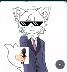 a drawing of a white furry animal wearing sunglasses and a suit holding a gun