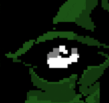 a pixel art of a person 's eye with a white circle in the middle .