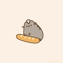 a cartoon of a cat with a chef 's hat on sitting on a loaf of bread