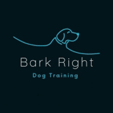 a logo for bark right dog training shows a line drawing of a dog .