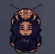 a pixel art of a person wearing a bug hat