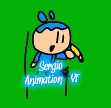 a logo for sergio animation yt has a cartoon character holding a pencil