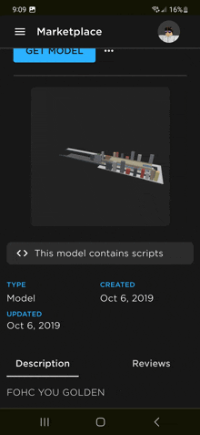 a screenshot of a marketplace page shows a model created on oct 6 2019