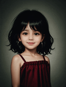 a little girl wearing a red dress and hoop earrings smiles for the camera