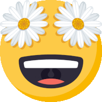 a smiley face with two daisies on its eyes