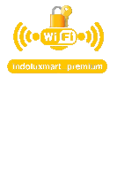 a yellow logo for indoluxmart premium with a padlock and a key