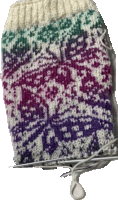 a close up of a knitted item with a purple and green pattern