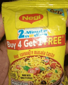 a bag of maggi noodles that says buy 4 get 1 free on it