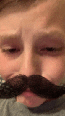 a close up of a person 's face with a fake mustache on it