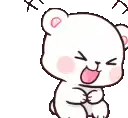a cartoon of a white teddy bear with a pink face and mouth .