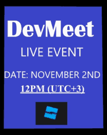 a blue sign that says devmeet live event