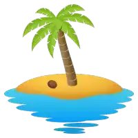 a small island with a palm tree and a coconut in the middle