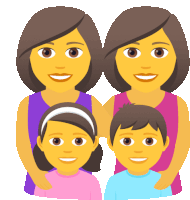 a cartoon illustration of two women and two children