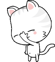 a cartoon cat with a pink ear is covering its face with its paw