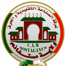 a logo for c.a.m mostaganem shows a building with a green roof