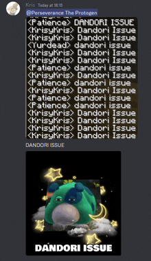 a screenshot of a discord conversation between kris and dandori issue