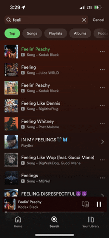 a screenshot of a spotify app showing feeling disrespectful and feeling peachy