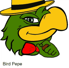 a cartoon of a bird wearing a yellow hat and bow tie