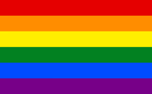 a rainbow flag with red , yellow , orange , green , blue , and purple stripes on a white background .