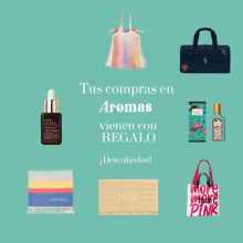 an advertisement for tus compras en aromas shows various items