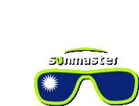 a logo for sunmaster with a pair of sunglasses on a white background