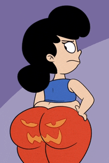 a cartoon girl with a pumpkin face on her butt