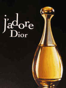 a bottle of j'adore dior perfume is displayed on a black background