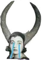 a woman with horns is crying with blue tears