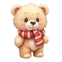 a teddy bear wearing a red and white scarf around its neck