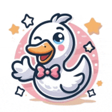 a cartoon duck with a bow tie is waving .