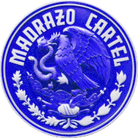 a blue and white coin that says madraso cartel on it