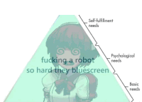 a pyramid with a picture of a girl and the words `` fucking a robot so hard they bluescreen '' .