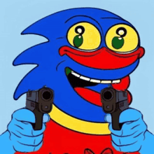 sonic the hedgehog is holding two guns in his hands .
