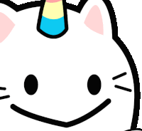 a cat with a rainbow horn on its head is smiling