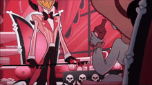 a cartoon of a man holding a sword and a woman holding a bottle