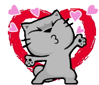 a cartoon cat is standing in front of a heart with pink hearts