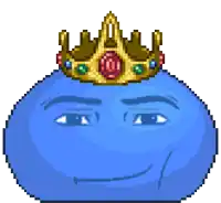 a pixel art drawing of a blue ball with a gold crown on it