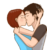 a cartoon illustration of a man and woman kissing