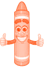 a cartoon drawing of an orange crayon with arms and legs giving a thumbs up .