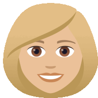 a woman 's face with blonde hair and brown eyes is smiling