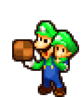 a pixel art of mario and luigi holding a wooden ball