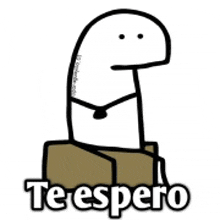 a cartoon character is sitting on a box with the words `` te espero '' .