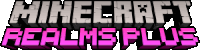 the logo for minecraft realms plus is pink and gray