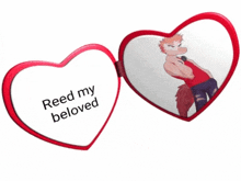 a heart shaped mirror says reed my beloved on it