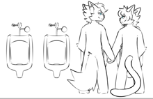 a black and white drawing of a furry character standing next to a urinal .