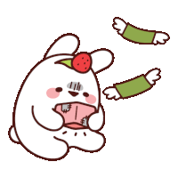 a cartoon bunny with a strawberry on its head is holding a purse