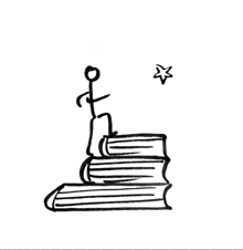 a stick figure is standing on top of a stack of books with a star above him